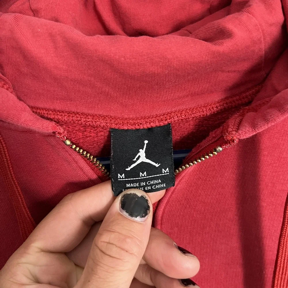 Jordan Hoodie Mens Medium Red Full Zip Air Jordan Jumpman Sweatshirt Distressed